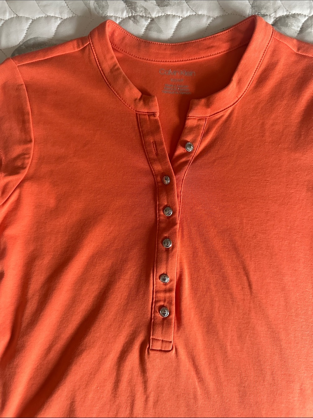 Calvin Klein Short Sleeve Henley Tee in Bright Orange